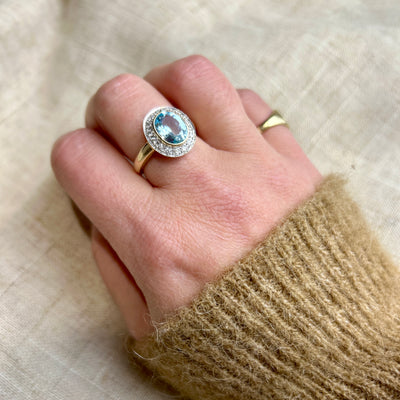 Blue Topaz and Diamond Cluster Ring