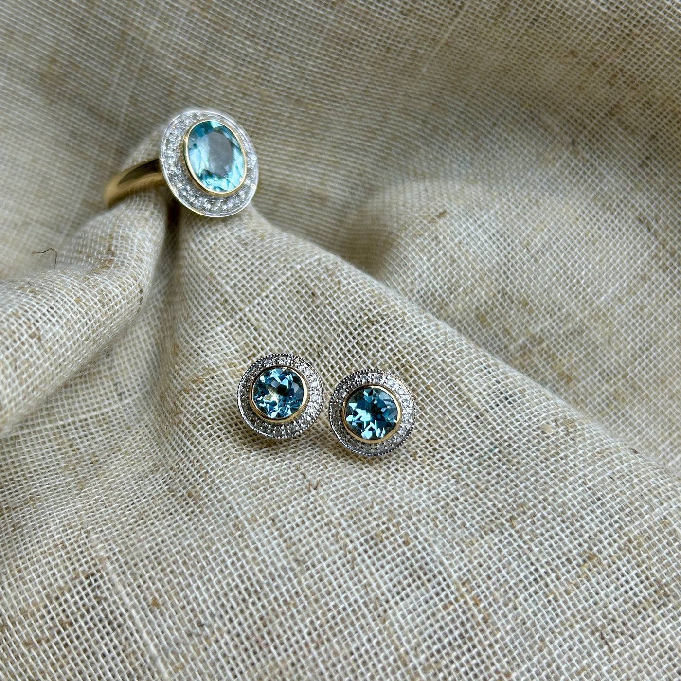 Blue Topaz and Diamond Cluster Ring