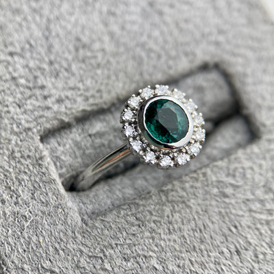 Tourmaline and Diamond Cluster Fairtrade Engagement Ring
