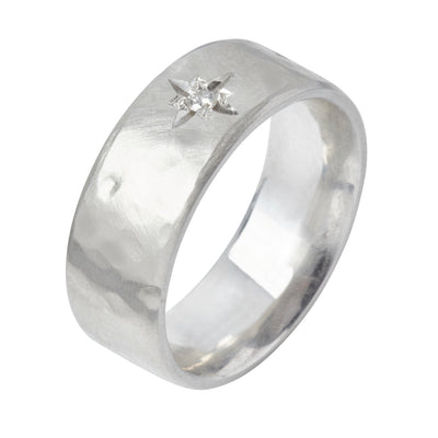 Wide Silver Ring with Diamond