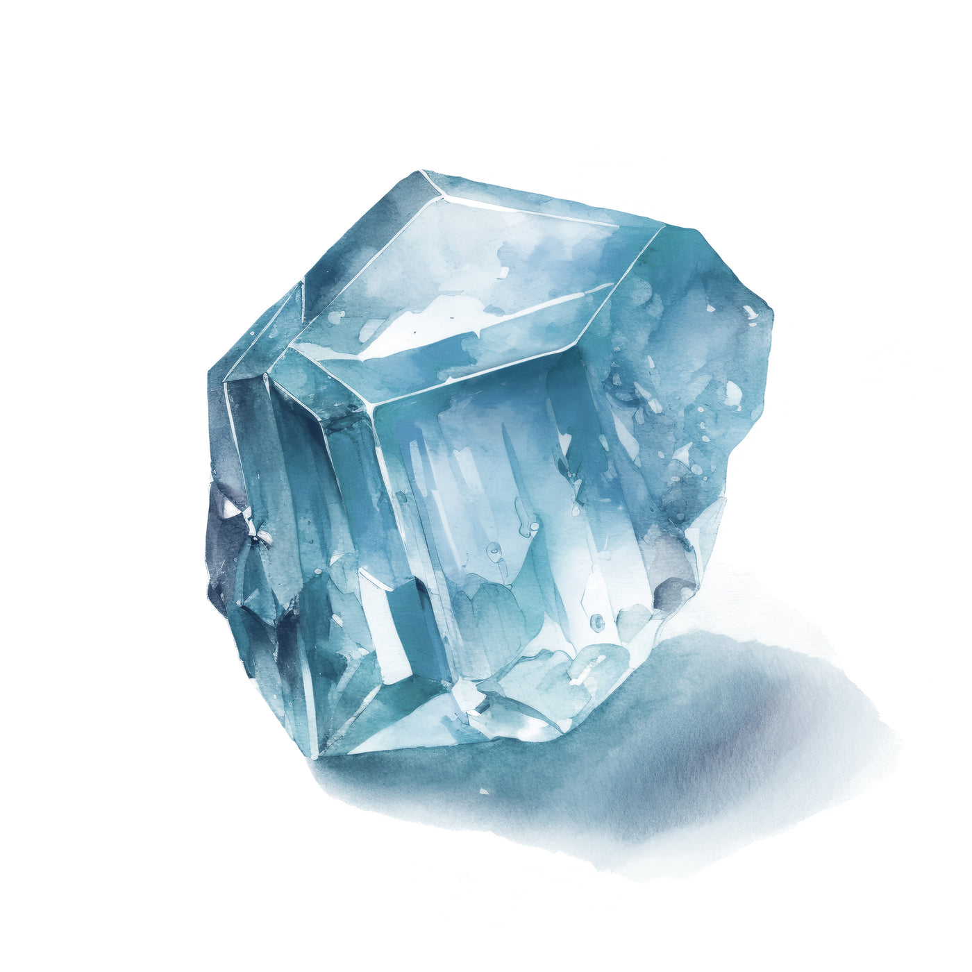 Faceted blue gemstone on a white background