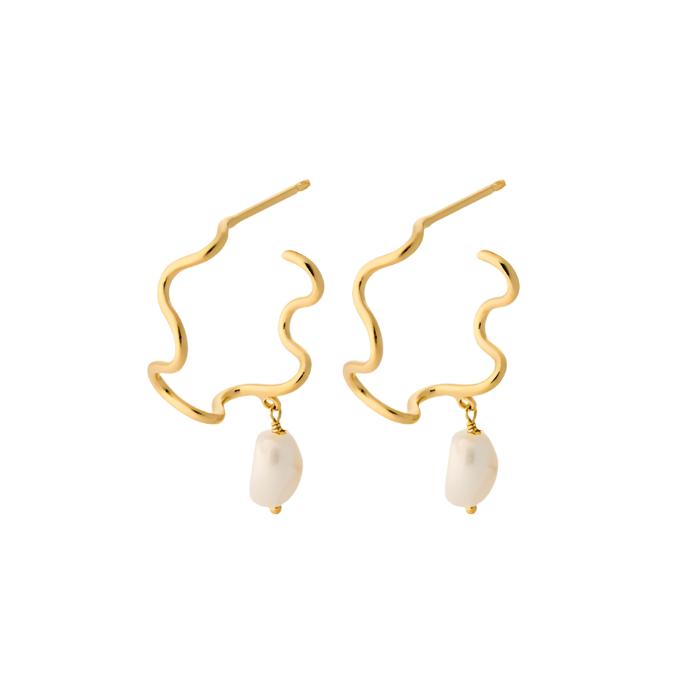 Pernille Corydon Gold Bay Wiggle Hoops with Pearl