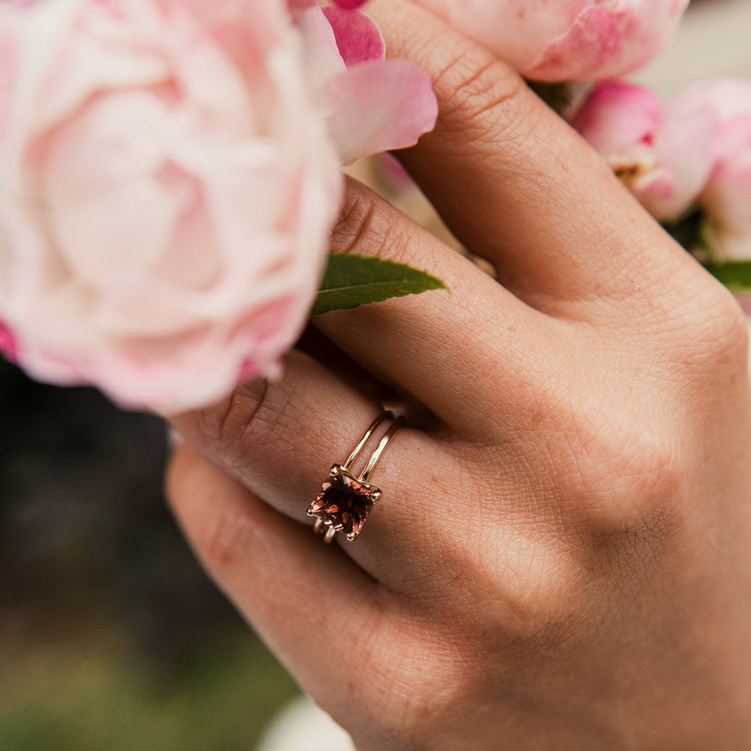 pink tourmaline ring made in yellow gold