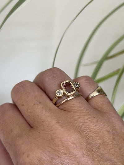 Watermelon Tormaline with Champagne Diamonds in Yellow Gold