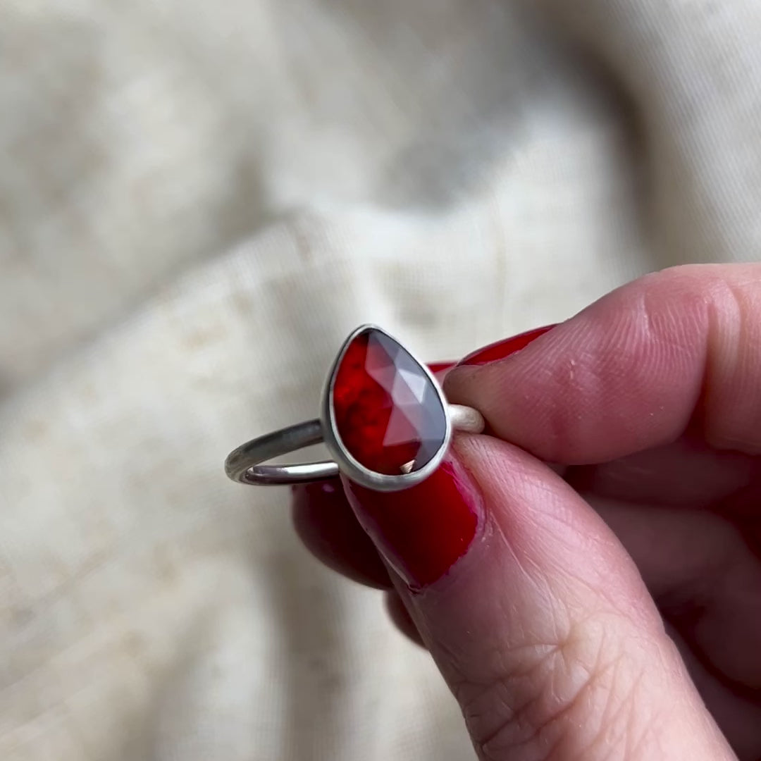 Hessonite Garnet and Silver Ring Band - Size R