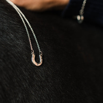Horseshoe necklace on a black fabric background