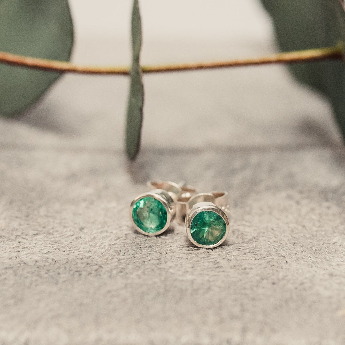 Emerald and Silver Stud Earrings