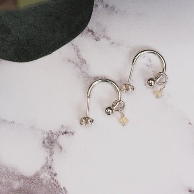 Silver Hoop Earrings with Birthstone