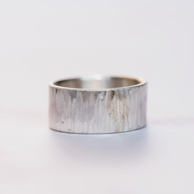 Silver 10mm Flat Hammered Ring