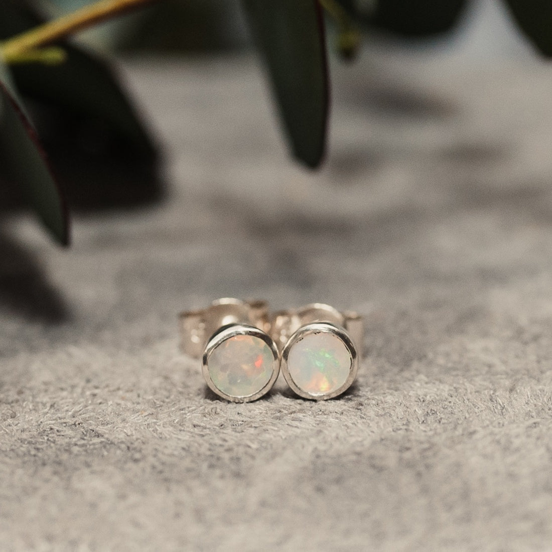 Opal and Silver Stud Earrings