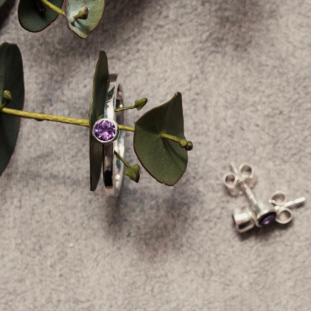 Amethyst and Silver Stacking Ring