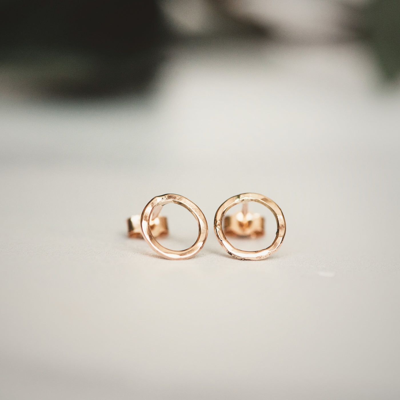 Rose Gold Hammered Circle Stud Earrings