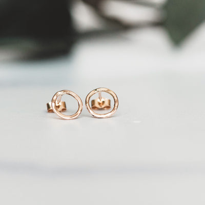 Rose Gold Hammered Circle Stud Earrings