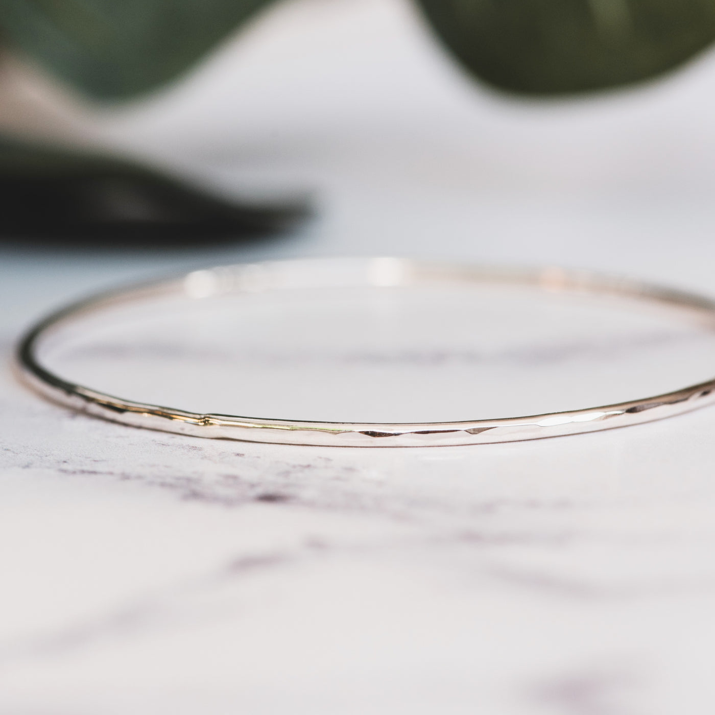 Silver Round Hammered Bangle