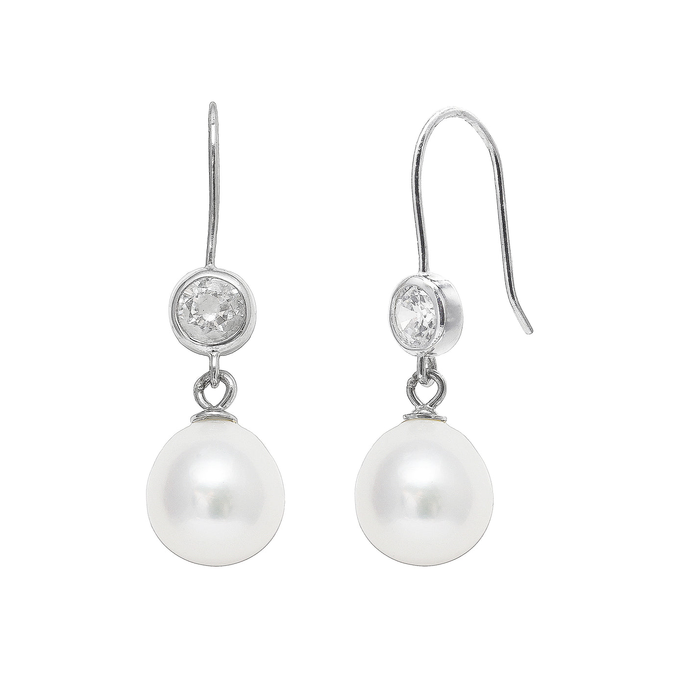 White Teardrop Pearl Drop Earrings with CZ