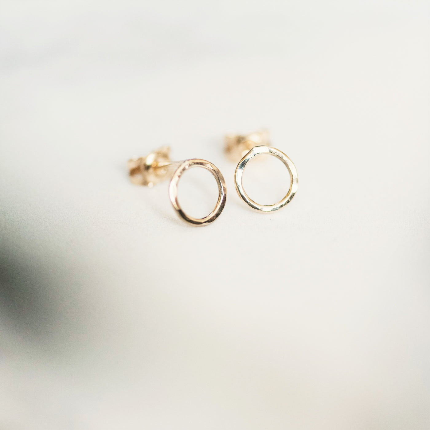 Yellow Gold Hammered Circle Stud Earrings